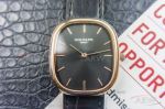 Swiss Copy Patek Philippe Golden Ellipse Black Dial Rose Gold Case Leather Band 9015 Automatic Watch 
